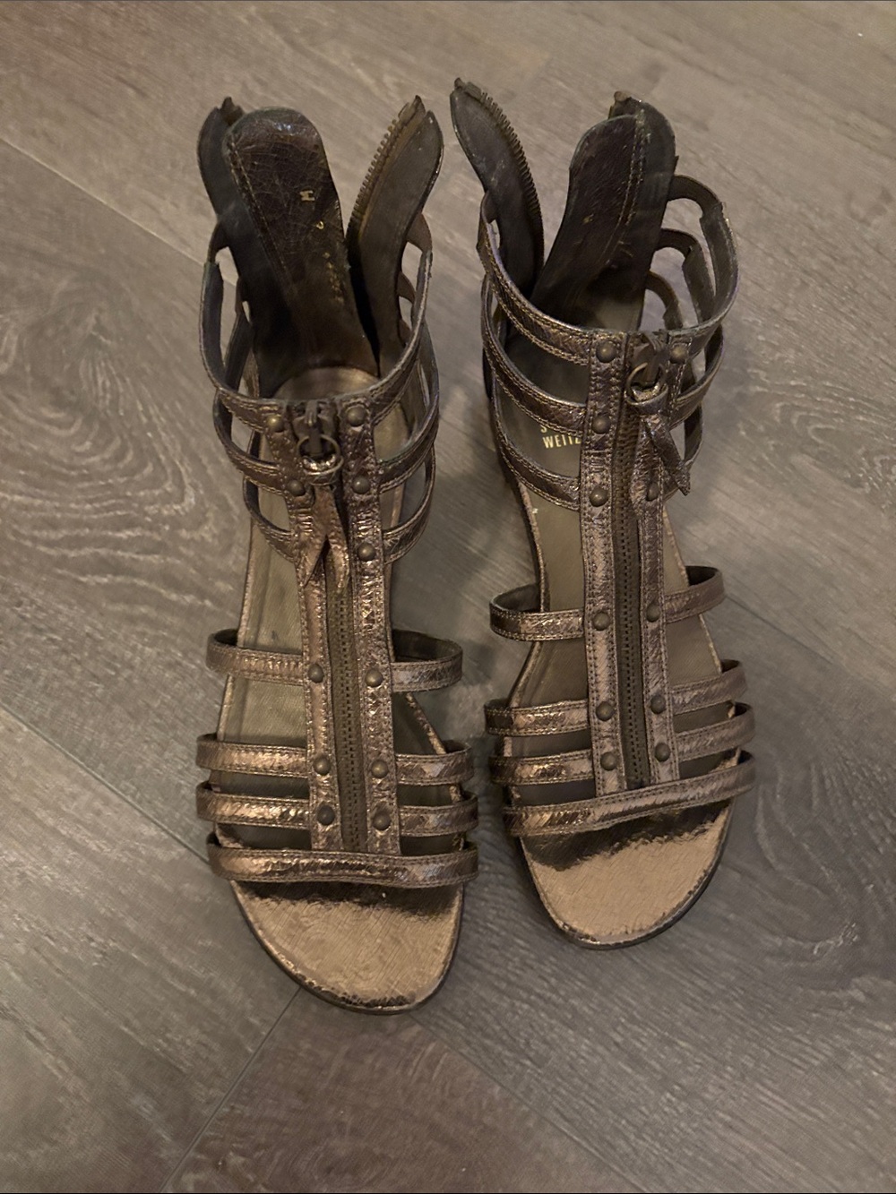 Stuart Weitzman Metallic Bronze Strappy Gladiator Sandals